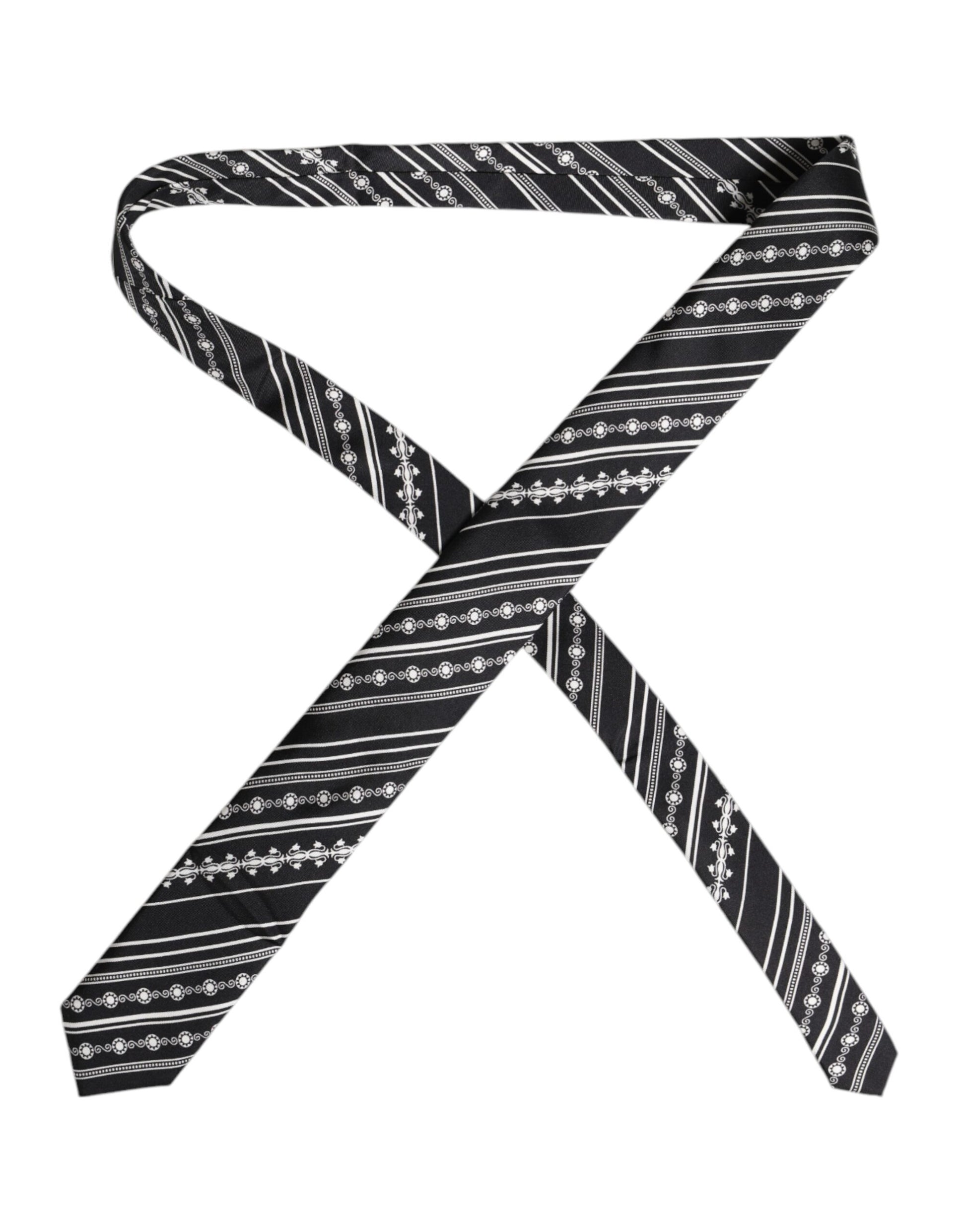 Dolce & Gabbana Black White Stripes Silk Adjustable Necktie Tie – par Dolce & Gabbana | Disponible sur Sandy Store ByNet