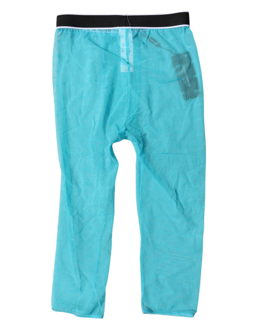 Collants courts en nylon bleu clair Dolce &amp; Gabbana avec logo DG