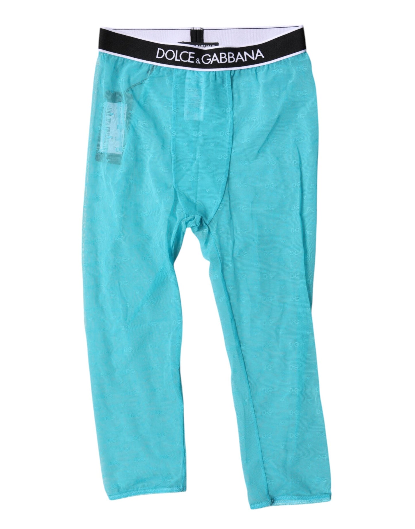 Collants courts en nylon bleu clair Dolce &amp; Gabbana avec logo DG