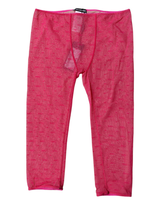Sous-vêtements courts et moulants en dentelle avec logo fuchsia Dolce &amp; Gabbana