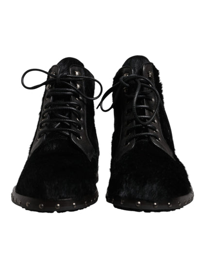 Dolce & Gabbana Black Pony Style Leather Mid Calf Boots Shoes – EU42/US9 par Dolce & Gabbana | Disponible sur Sandy Store ByNet