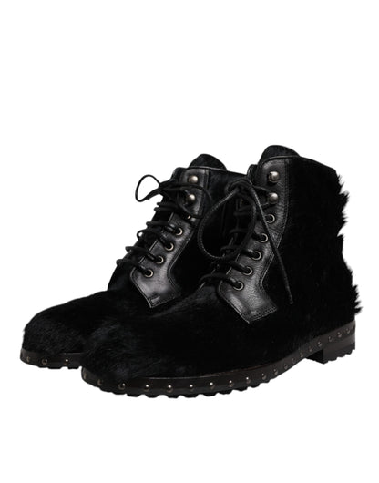 Dolce & Gabbana Black Pony Style Leather Mid Calf Boots Shoes – EU42/US9 par Dolce & Gabbana | Disponible sur Sandy Store ByNet