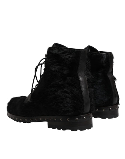 Dolce & Gabbana Black Pony Style Leather Mid Calf Boots Shoes – EU42/US9 par Dolce & Gabbana | Disponible sur Sandy Store ByNet