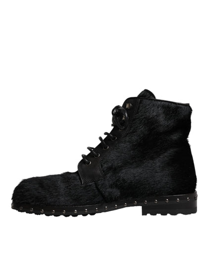 Dolce & Gabbana Black Pony Style Leather Mid Calf Boots Shoes – EU42/US9 par Dolce & Gabbana | Disponible sur Sandy Store ByNet
