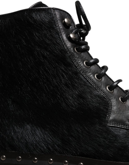 Dolce & Gabbana Black Pony Style Leather Mid Calf Boots Shoes – EU42/US9 par Dolce & Gabbana | Disponible sur Sandy Store ByNet