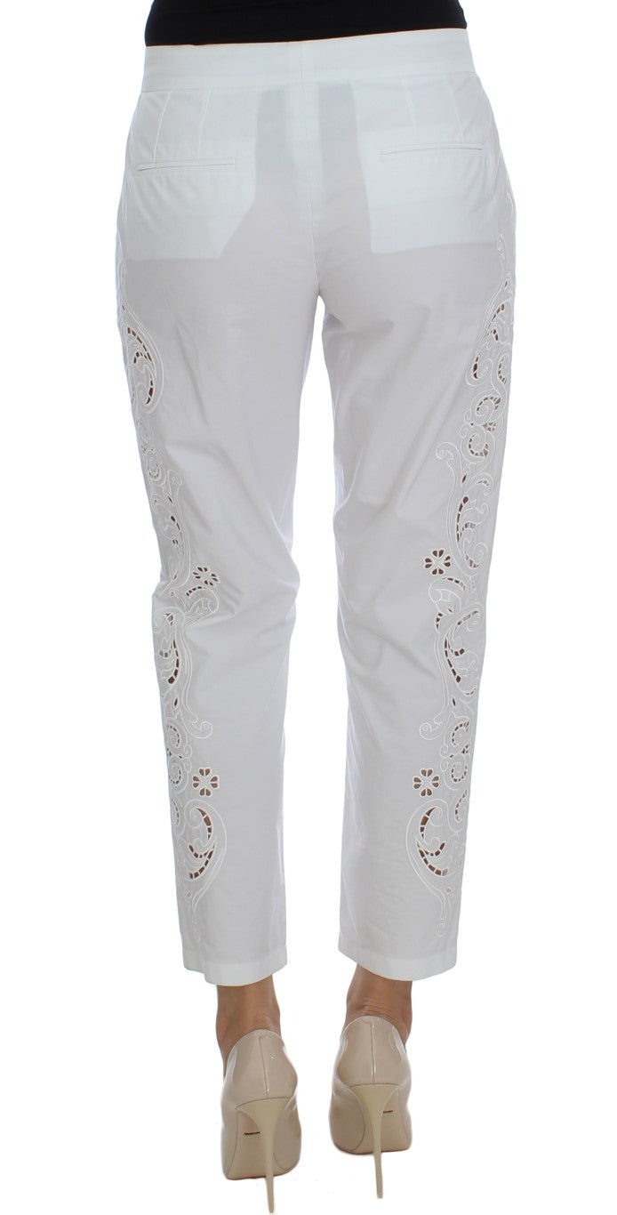Dolce &amp; Gabbana Elegant White Floral Cutout Dress Pants