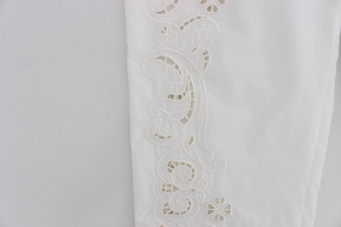 Dolce &amp; Gabbana Elegant White Floral Cutout Dress Pants