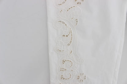Dolce &amp; Gabbana Elegant White Floral Cutout Dress Pants