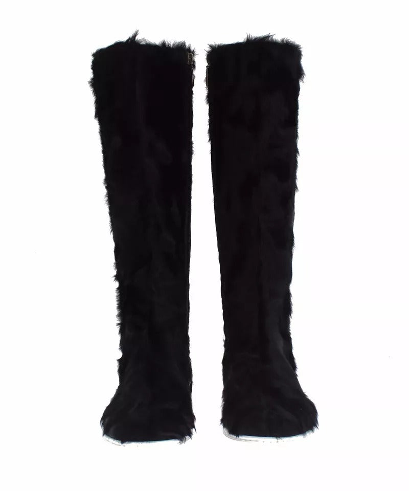 Bottes en cuir et fourrure d'agneau noires Xiangao de Dolce &amp; Gabbana