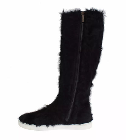 Bottes en cuir et fourrure d'agneau noires Xiangao de Dolce &amp; Gabbana
