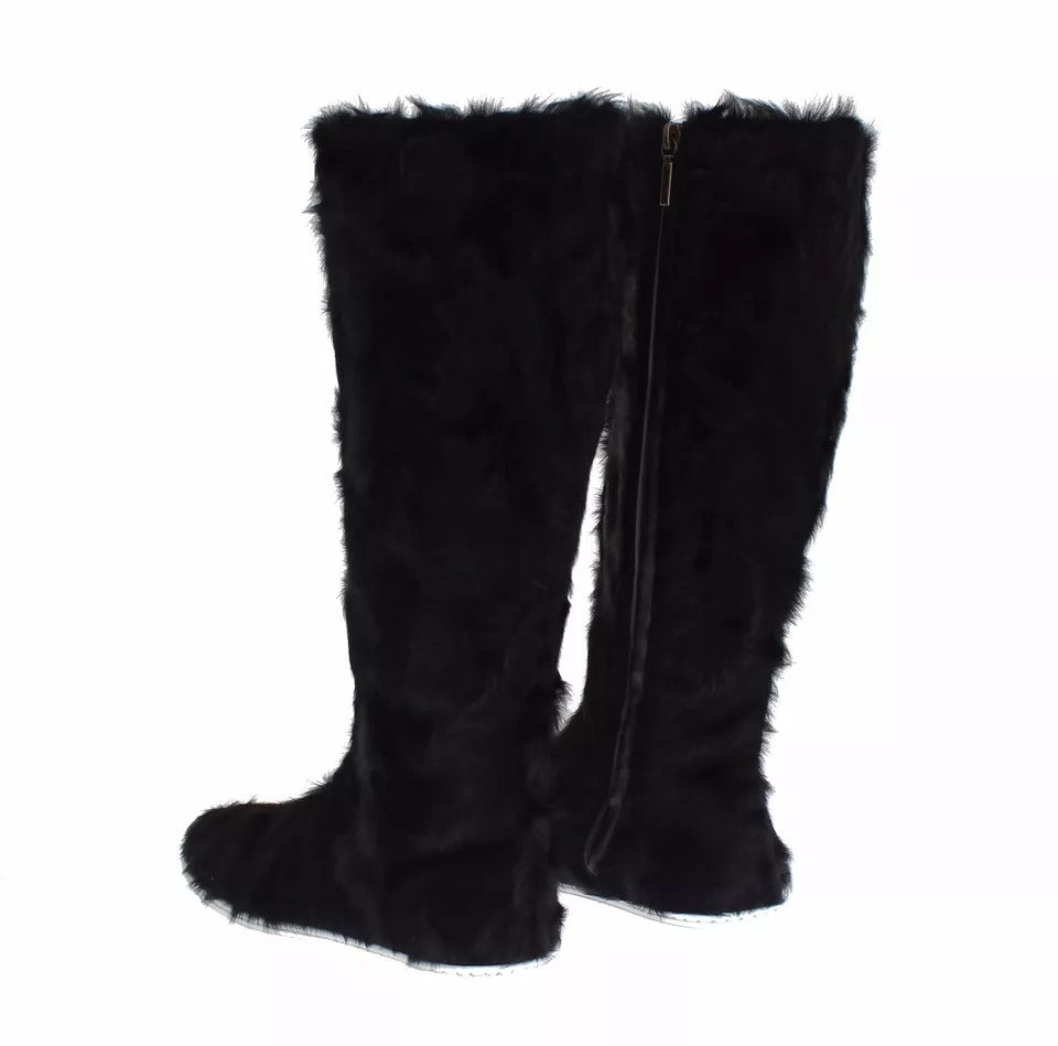 Bottes en cuir et fourrure d'agneau noires Xiangao de Dolce &amp; Gabbana