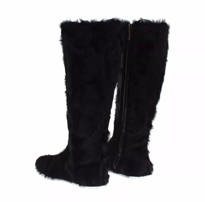 Bottes en cuir et fourrure d'agneau noires Xiangao de Dolce &amp; Gabbana