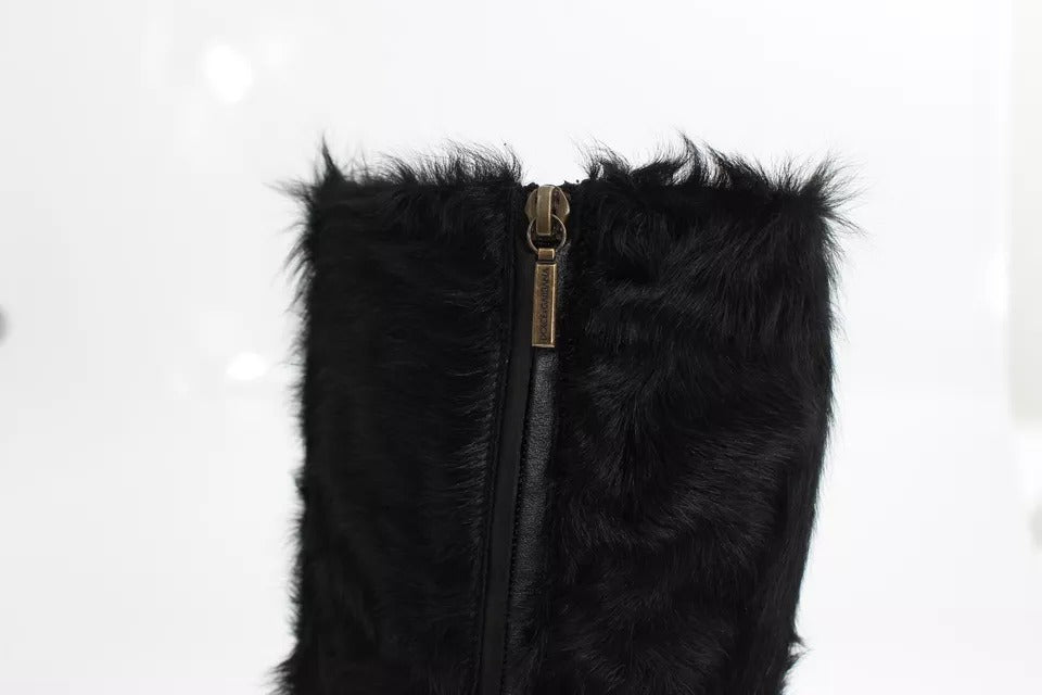 Bottes en cuir et fourrure d'agneau noires Xiangao de Dolce &amp; Gabbana