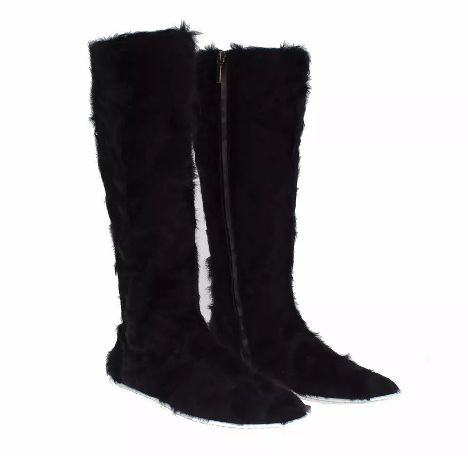 Bottes en cuir et fourrure d'agneau noires Xiangao de Dolce &amp; Gabbana