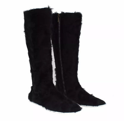 Bottes en cuir et fourrure d'agneau noires Xiangao de Dolce &amp; Gabbana