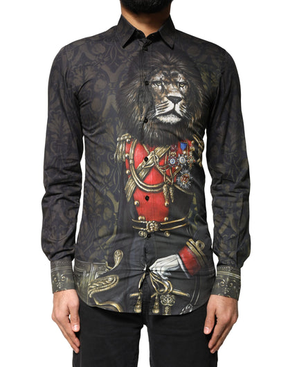 Camisa de vestir Dolce &amp; Gabbana con retrato de mascota real negra dorada