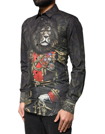Camisa de vestir Dolce &amp; Gabbana con retrato de mascota real negra dorada