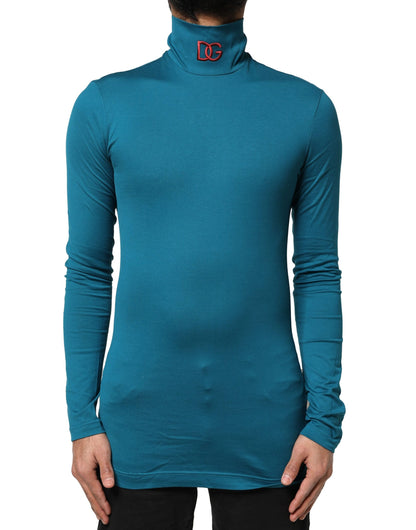 Suéter de cuello alto de algodón azul de manga larga de Dolce &amp; Gabbana