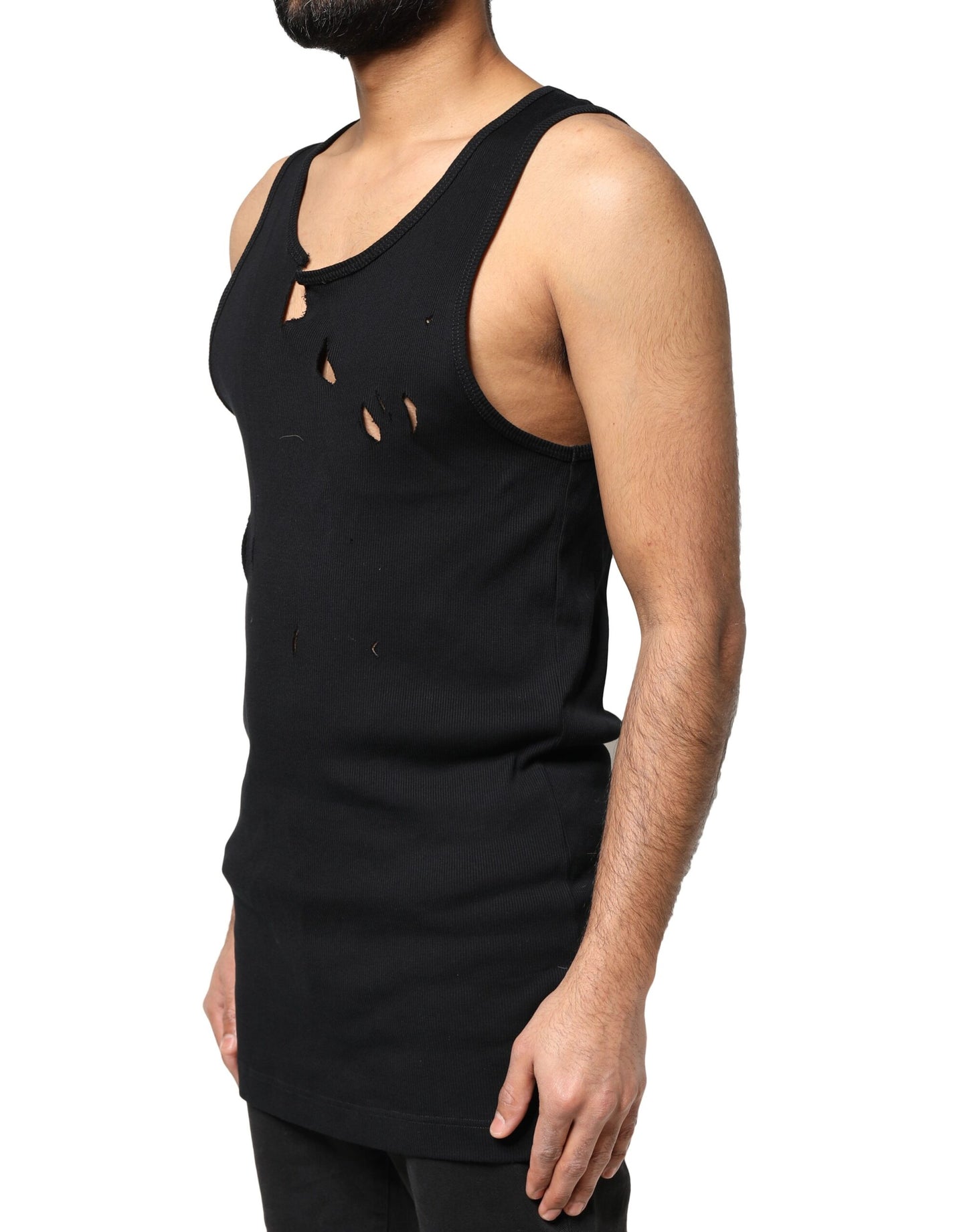 Camiseta sin mangas Dolce &amp; Gabbana de algodón negro con corte Rip para hombre
