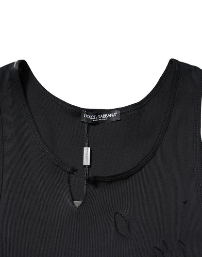 Camiseta sin mangas Dolce &amp; Gabbana de algodón negro con corte Rip para hombre