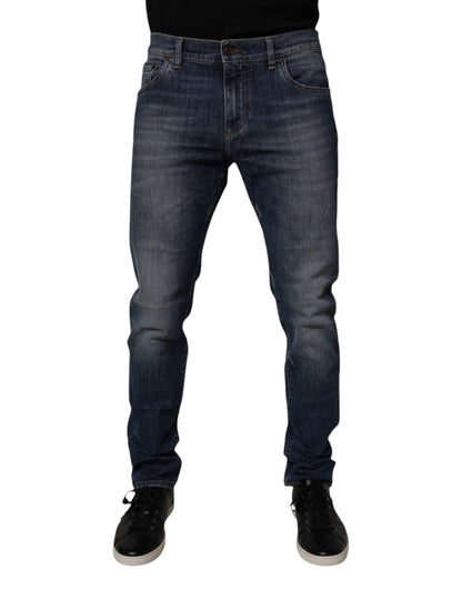 Vaqueros ajustados de cuero y algodón azul oscuro de Dolce &amp; Gabbana