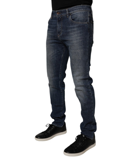 Vaqueros ajustados de cuero y algodón azul oscuro de Dolce &amp; Gabbana