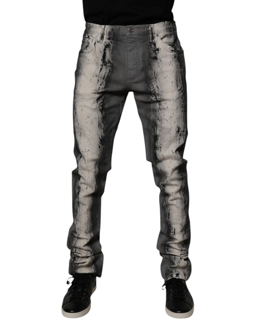 Vaqueros ajustados de algodón con efecto tie-dye en gris de Dolce &amp; Gabbana para hombre