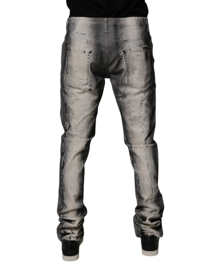 Vaqueros ajustados de algodón con efecto tie-dye en gris de Dolce &amp; Gabbana para hombre