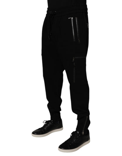 Pantalones deportivos elásticos de lana negra de Dolce &amp; Gabbana