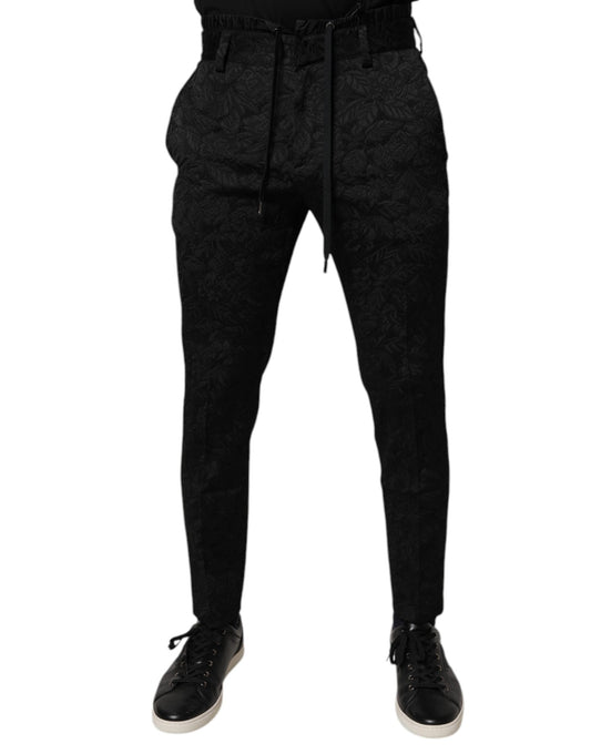 Pantalones de vestir ajustados de poliéster con brocado negro de Dolce &amp; Gabbana