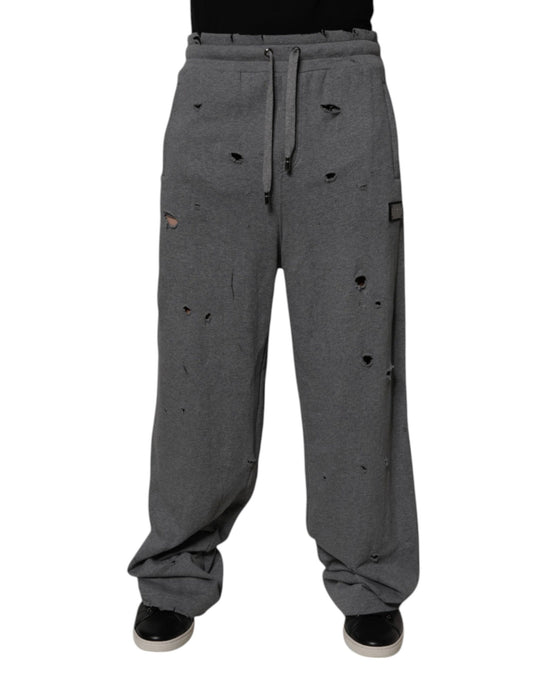 Pantalones deportivos rectos RipStyle de algodón gris de Dolce &amp; Gabbana