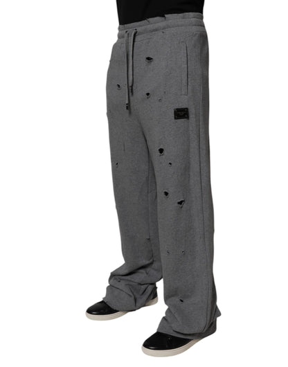 Pantalones deportivos rectos RipStyle de algodón gris de Dolce &amp; Gabbana