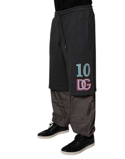 Pantalones deportivos rectos de algodón gris oscuro con capas de Dolce &amp; Gabbana