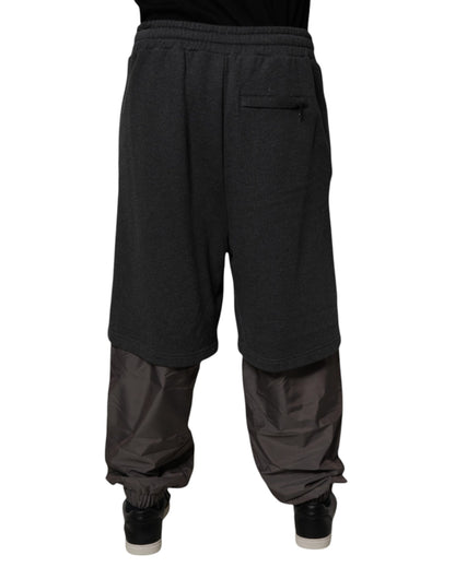 Pantalones deportivos rectos de algodón gris oscuro con capas de Dolce &amp; Gabbana