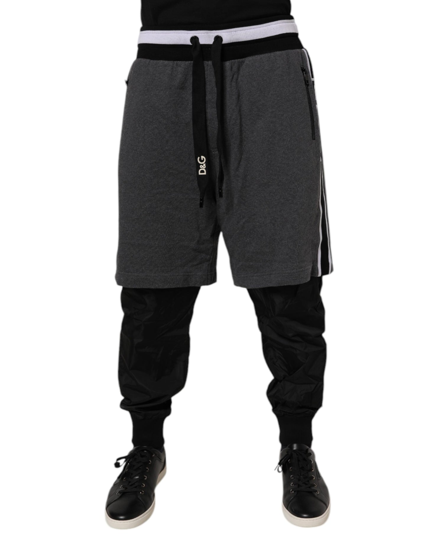 Pantalones deportivos Dolce &amp; Gabbana de algodón en capas negro y gris para hombre