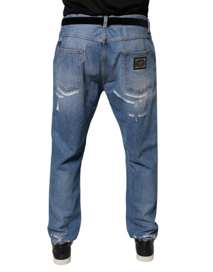 Vaqueros rectos de algodón azul desgastado de Dolce &amp; Gabbana