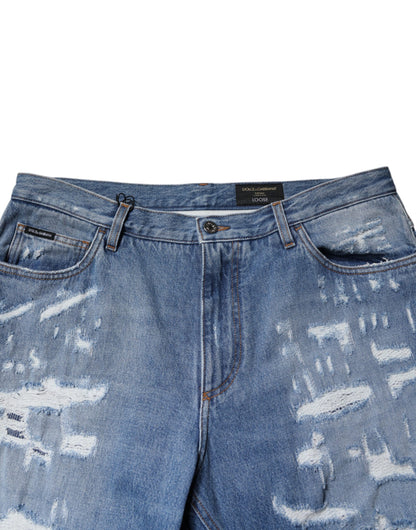 Vaqueros rectos de algodón azul desgastado de Dolce &amp; Gabbana