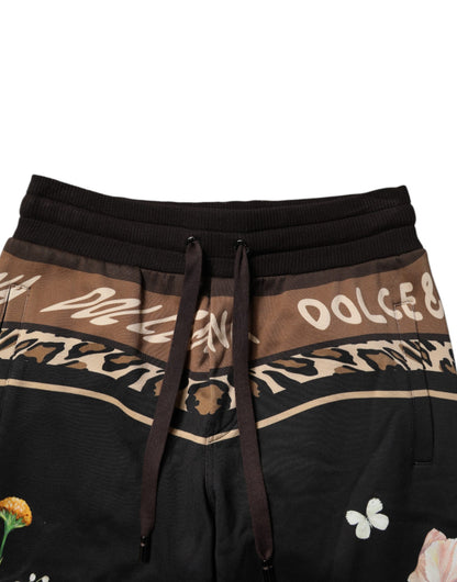 Pantalones deportivos negros de algodón con estampado floral de Dolce &amp; Gabbana