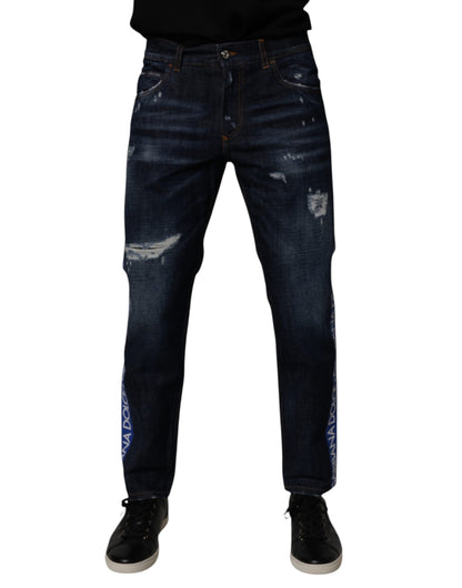 Dolce &amp; Gabbana Vaqueros pitillo desgastados de algodón azul oscuro