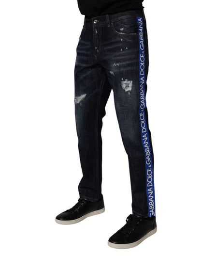 Dolce &amp; Gabbana Vaqueros pitillo desgastados de algodón azul oscuro