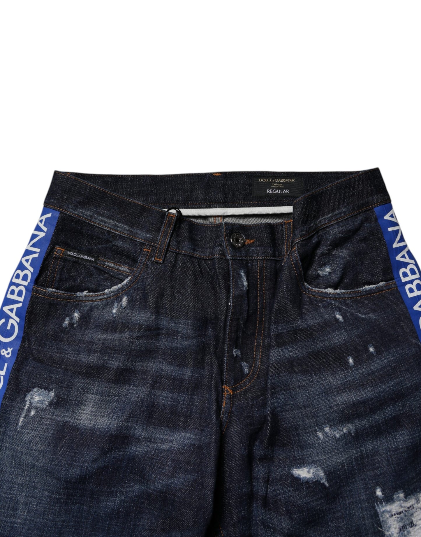 Dolce &amp; Gabbana Vaqueros pitillo desgastados de algodón azul oscuro