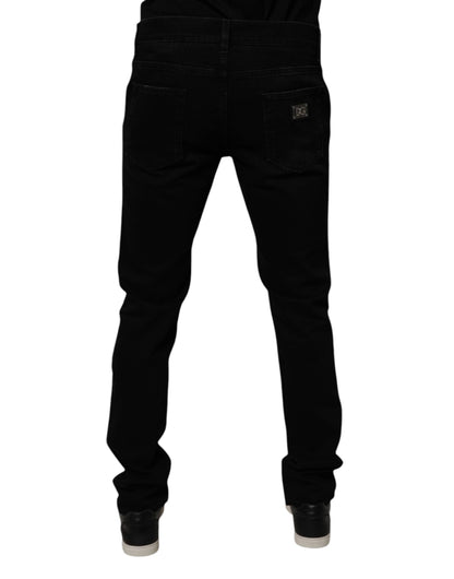 Vaqueros ajustados de algodón negro deshilachados de Dolce &amp; Gabbana para hombre