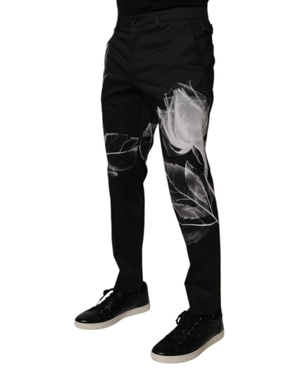Pantalones de vestir ajustados con estampado floral de algodón negro de Dolce &amp; Gabbana