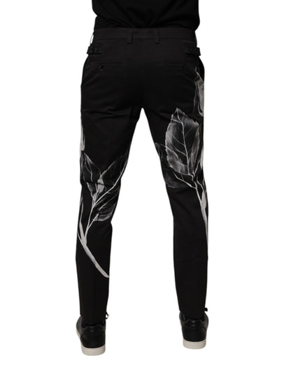 Pantalones de vestir ajustados con estampado floral de algodón negro de Dolce &amp; Gabbana