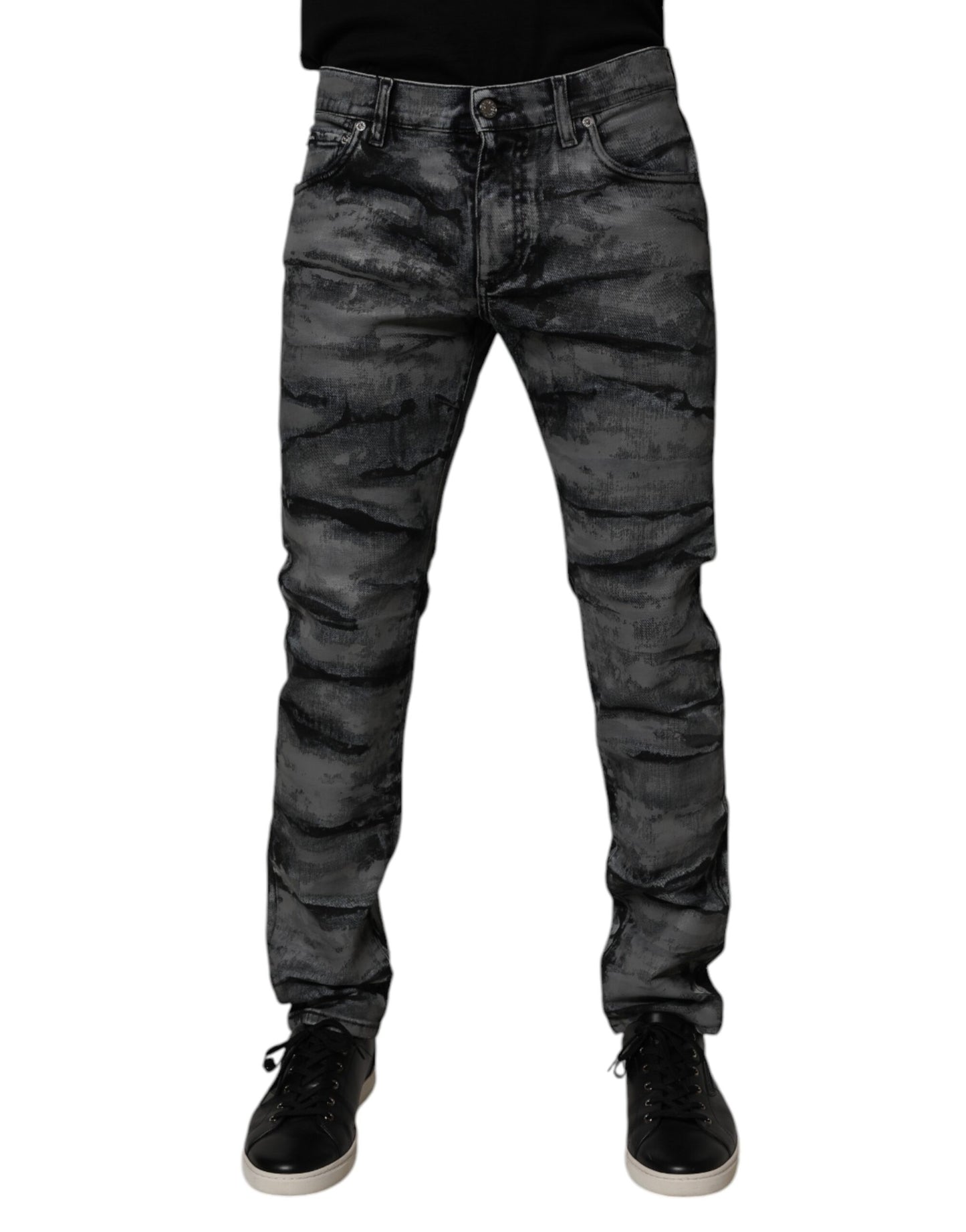 Vaqueros ajustados de algodón con efecto tie-dye en gris de Dolce &amp; Gabbana para hombre