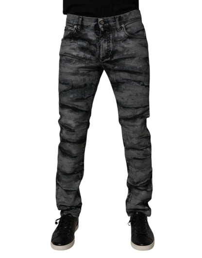 Vaqueros ajustados de algodón con efecto tie-dye en gris de Dolce &amp; Gabbana para hombre