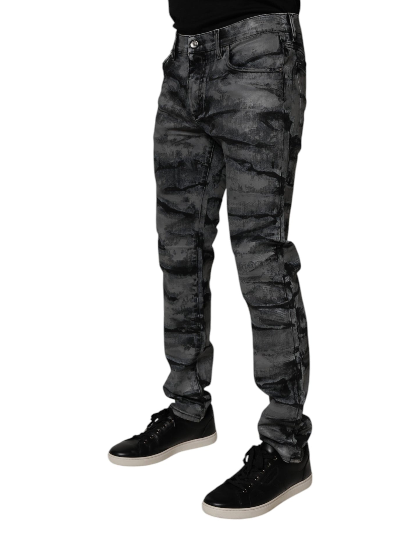 Vaqueros ajustados de algodón con efecto tie-dye en gris de Dolce &amp; Gabbana para hombre