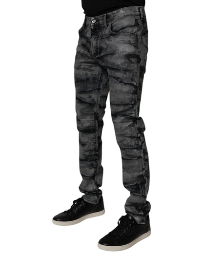 Vaqueros ajustados de algodón con efecto tie-dye en gris de Dolce &amp; Gabbana para hombre