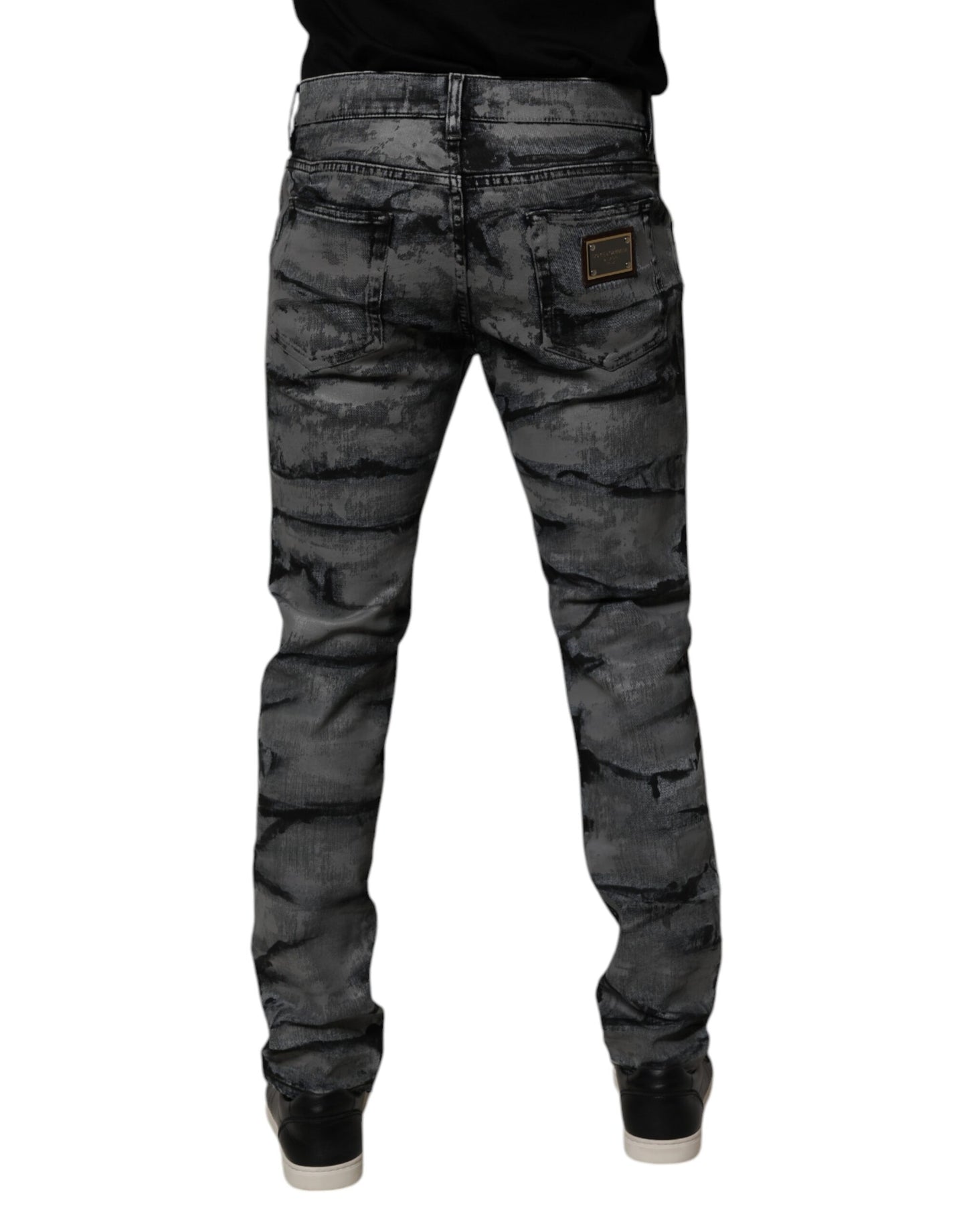 Vaqueros ajustados de algodón con efecto tie-dye en gris de Dolce &amp; Gabbana para hombre