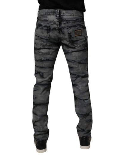 Vaqueros ajustados de algodón con efecto tie-dye en gris de Dolce &amp; Gabbana para hombre
